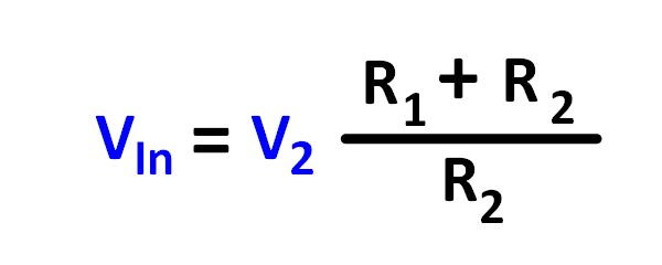 Die Formel so umgestellt, dass man aus V2 die Eingangsspannung berechnet